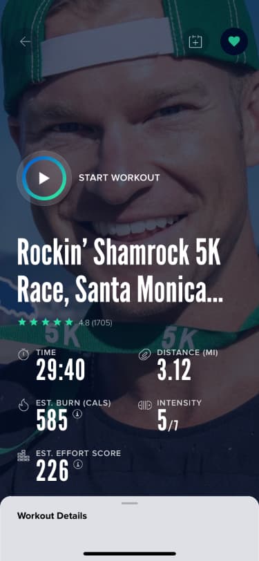 Mobile view of the pre-workout screen on the iFIT app.
