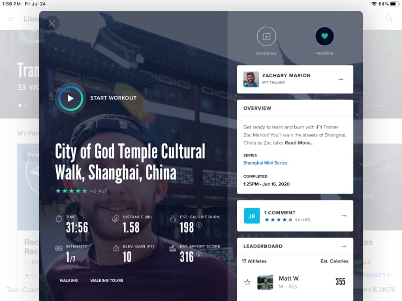 Pre-workout view of the iFIT app.